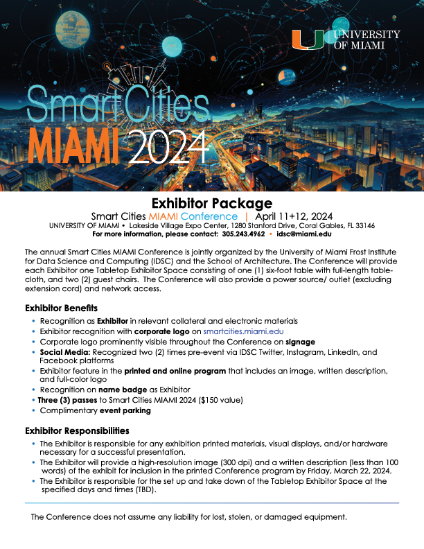 University of Miami Smart Cities MIAMI 2024 Conference Exhibitor Package FLYER